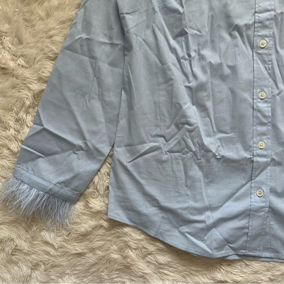 J. Crew Factory Top Feather-Trimmed Button-Up Shirt In Signature Fit Blue M NWT - Picture 6 of 12